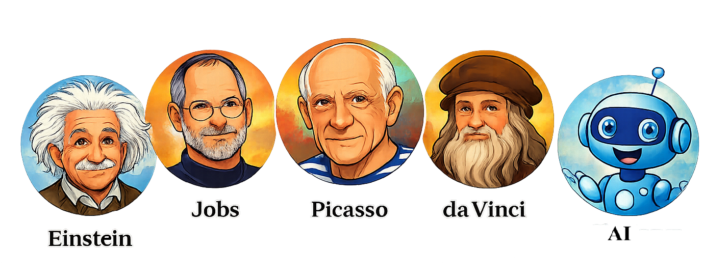 Einstein, Jobs, Picasso, da Vinci and AI